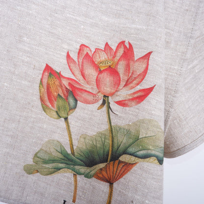 Lotus floral Tea Towel in linen - Botanical Hand Towels Tea in linen - pink flowers linen Dish Towel  Kitchen Décor Tea Towel in linen