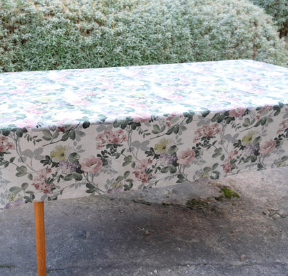 100% Linen tablecloth  FLORAl beige French table cloth rustic rectangle square oval country   - botanical linen tablecloth in custom size