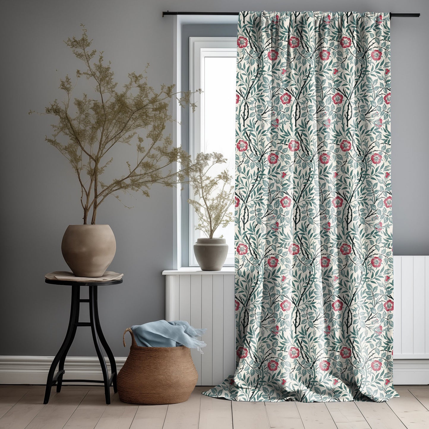 William Morris Curtain Panel Sweet Briar, Floral Botanical Blue Print  Curtain Panels,  Curtains for living room