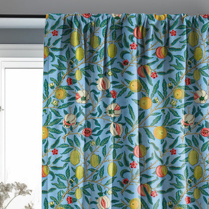 William Morris Curtain Panel Pomegranate, Floral Botanical Blue Print Curtain Panels,  Victorian Art and Crafts Curtains for living room