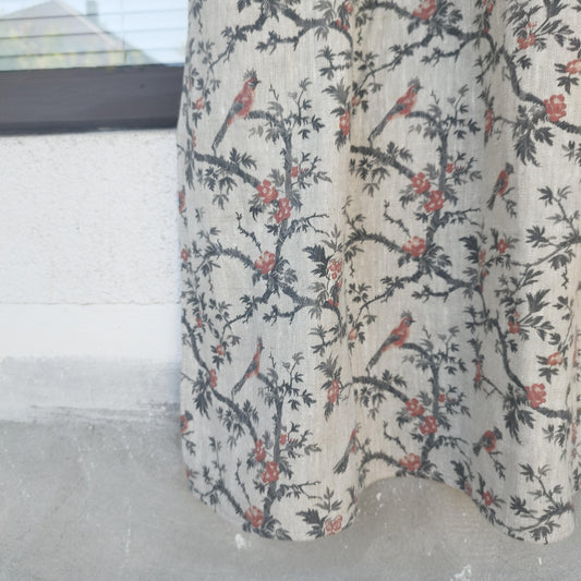 Curtains 100% Linen with botanical red black toile de jouy print PREWASHED. kitchen Living room farmhouse linen window panel