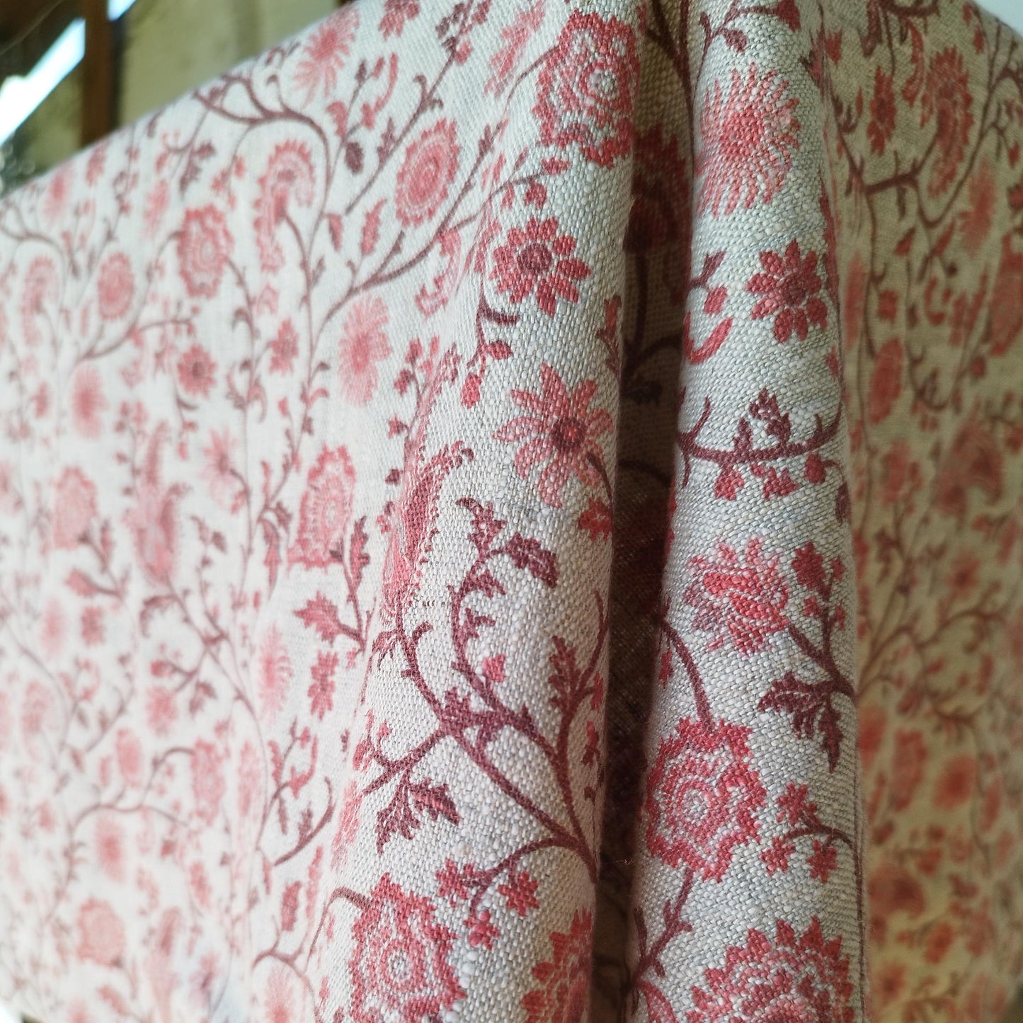 Linen floral tablecloth with red flowers, French Retro Vintage Vibe table cloth Bohemian Wildflower Pattern