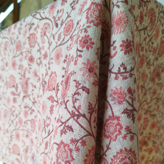 Linen floral tablecloth with red flowers, French Retro Vintage Vibe table cloth Bohemian Wildflower Pattern