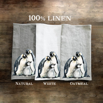 Penguins Tea Towel in linen, Hand Towels Tea Arctic wildlife, Floor sack Dish Towel Kitchen Décor Tea Towel Festive season Christmas