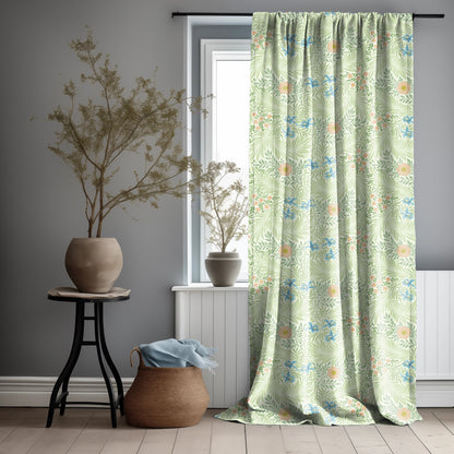 William Morris Curtain Panel Lakspur, Floral Botanical green Print Curtain Panels in custom size,  Curtains for living room