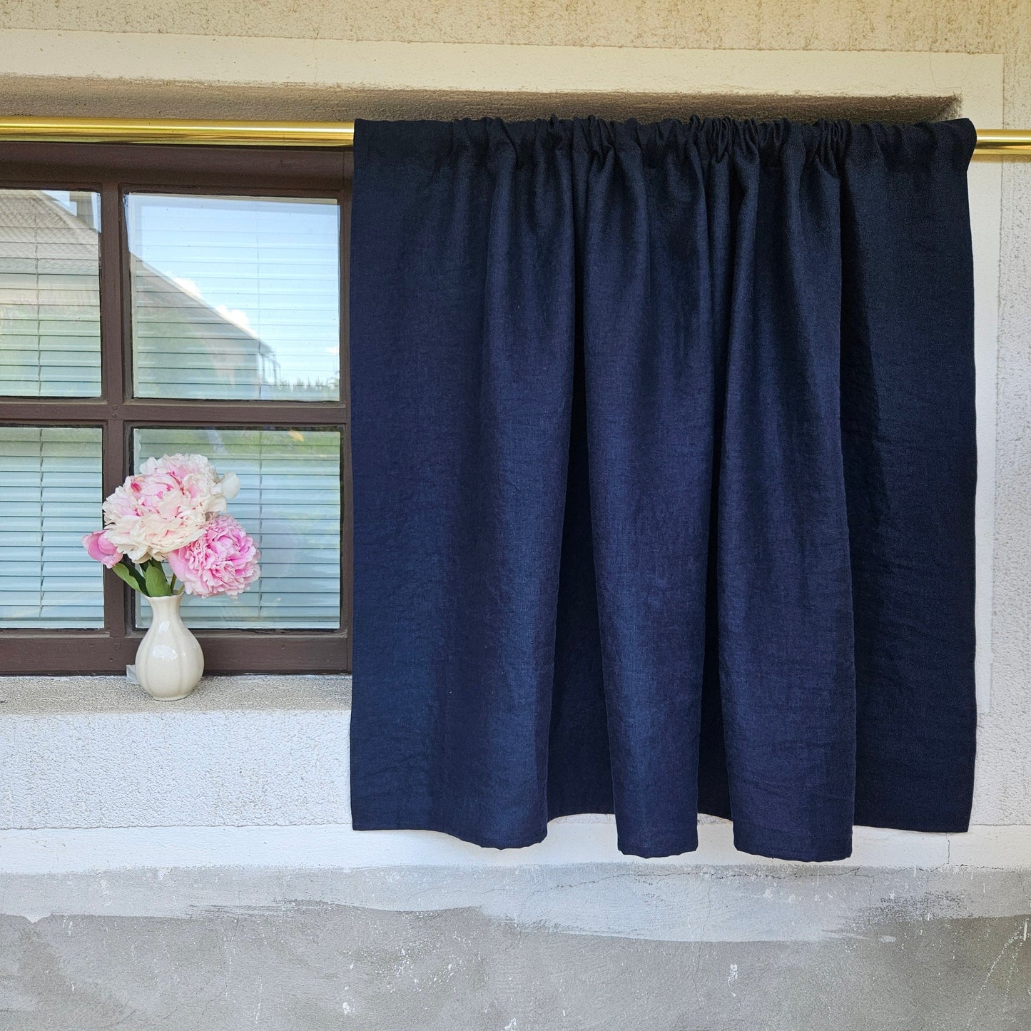 Curtains 100% Linen PREWASHED in navy blue, window panel kitchen Living room farmhouse curtains, grain sack flax Bedroom window panel