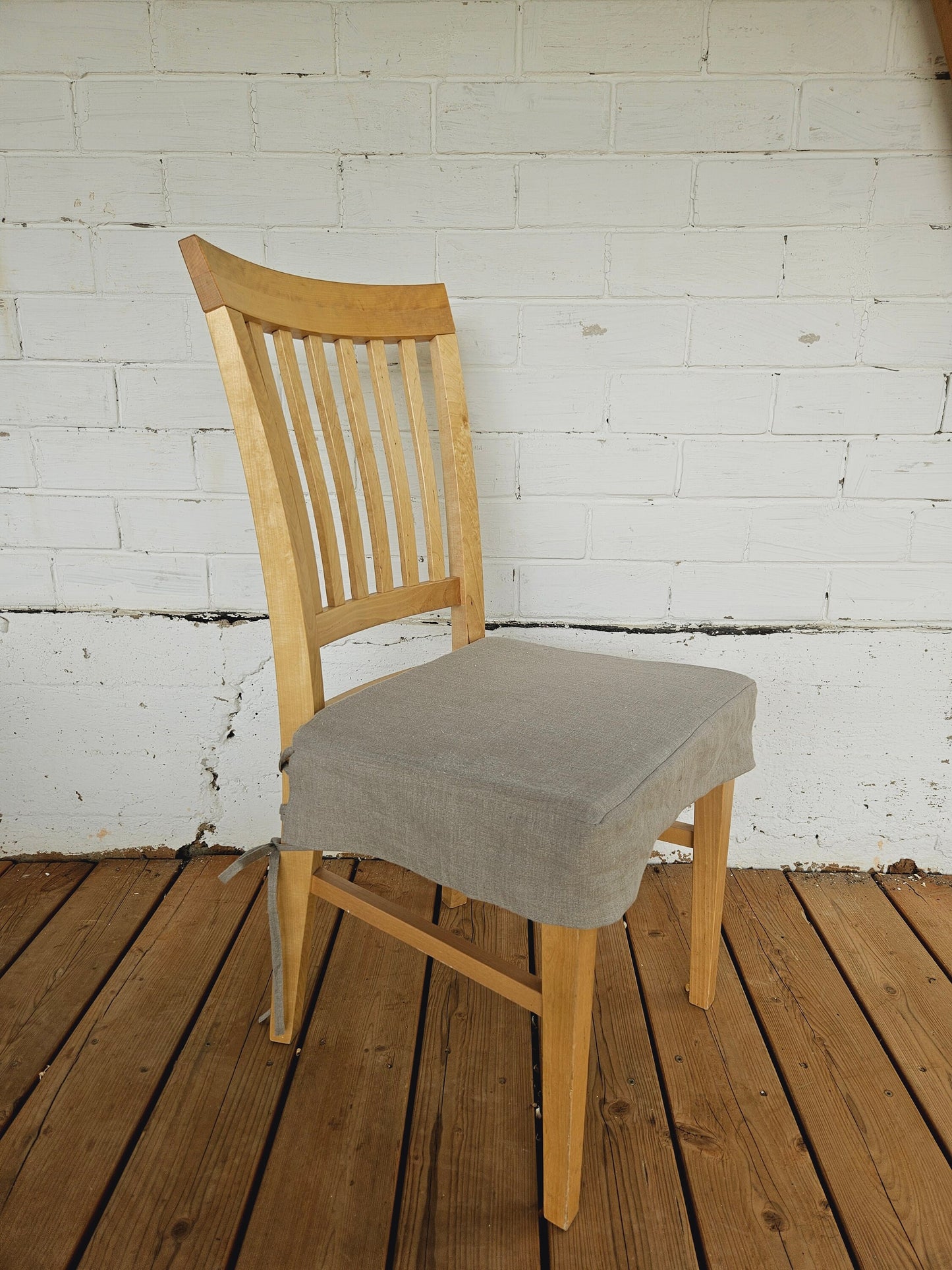 Linen Seat Cushion  with skirt - Striped Chair Pad Pillow - Natural French Style Heavy Weight 100% Linen Fabric