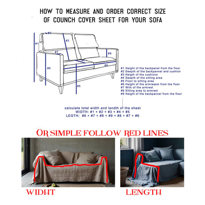 Linen Couch Cover Extra Large, Linen couch throw in custom size,  Natural sofa cover, Sectional Big bed cover, Sofa slip cover throw