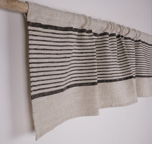 Ticking Valance - Farmhouse Curtain - Pure linen window treatment. Living room Cafe Kitchen window panel. Grain sack flax farmhouse style