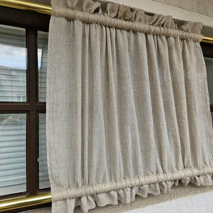 Natural LINEN Cafe Curtains sheer, kitchen curtains with top and bottom rod pocket Farmhous window panel, window curtain custom size