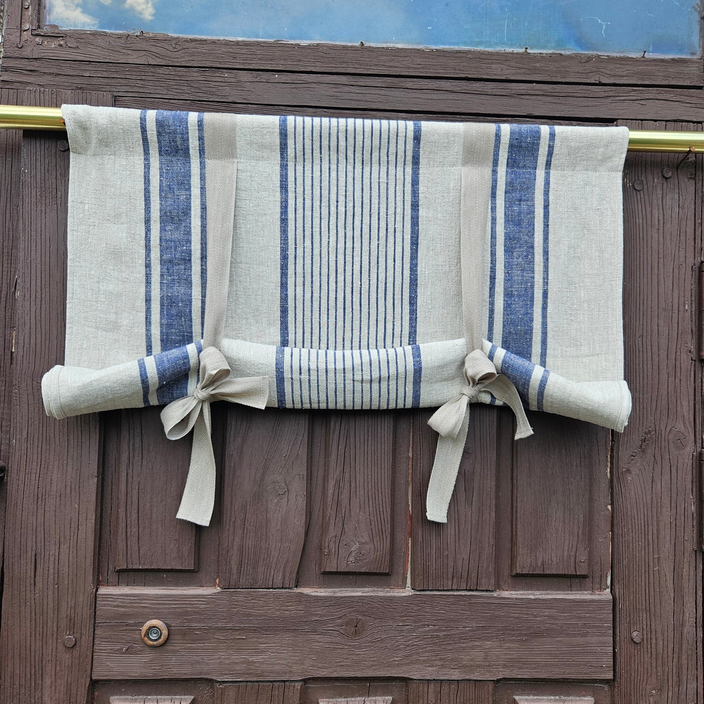 French Door Curtain in blue striped,  1 Panel in french striped linen of curtains roman blinds, made to order curtains for country hous