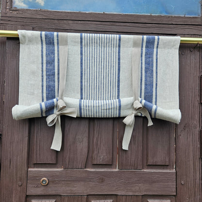 French Door Curtain in blue striped,  1 Panel in french striped linen of curtains roman blinds, made to order curtains for country hous