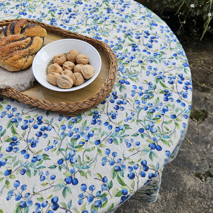 Linen foral tablecloth with blueberry print - floral tablecloth  arts and crafts movement tablecloth Victorian style