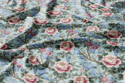100% Linen tablecloth Chinoiserie peony print - blue floral PREWASHED French table cloth rustic rectangle square oval