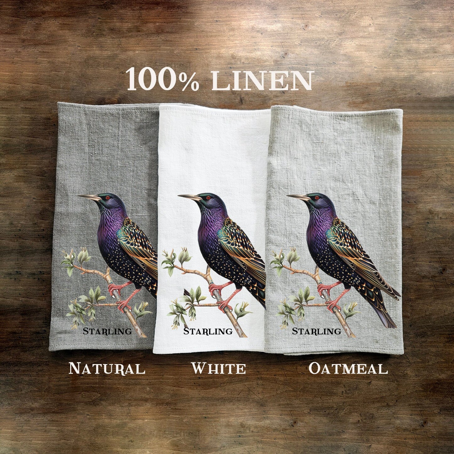 Starling bird Tea Towel in linen, hand Towels Tea in linen, bird Dish Towel  Kitchen Décor Tea Towel in linen