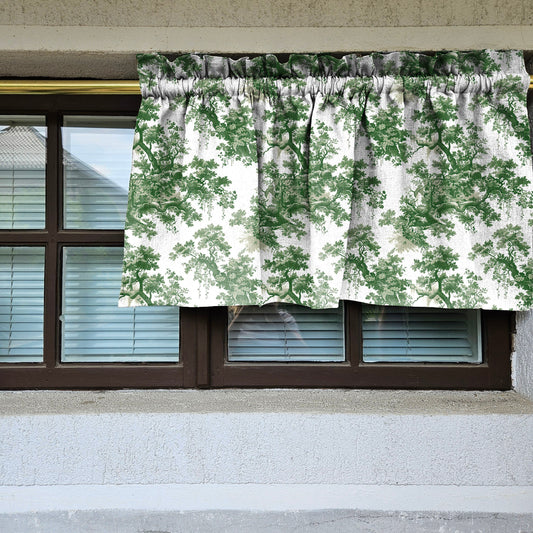 Linen Cafe Curtains in custom size in french Toile de JOuy Greeen, custom size Farmhous window panel, Living room Cafe Kitchen  valance