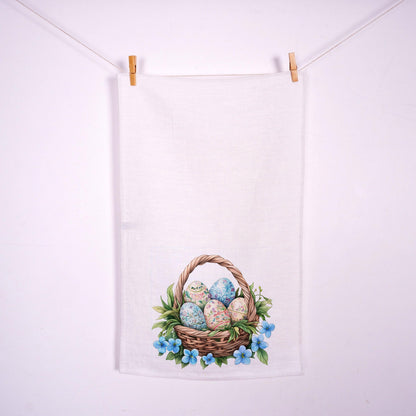 Easter basket kitchen Towel in linen - Easter eggs Hand Towels Tea - Farmhouse Floral Dish Towel - Kitchen Décor Eastern Kitchen Tea Towel