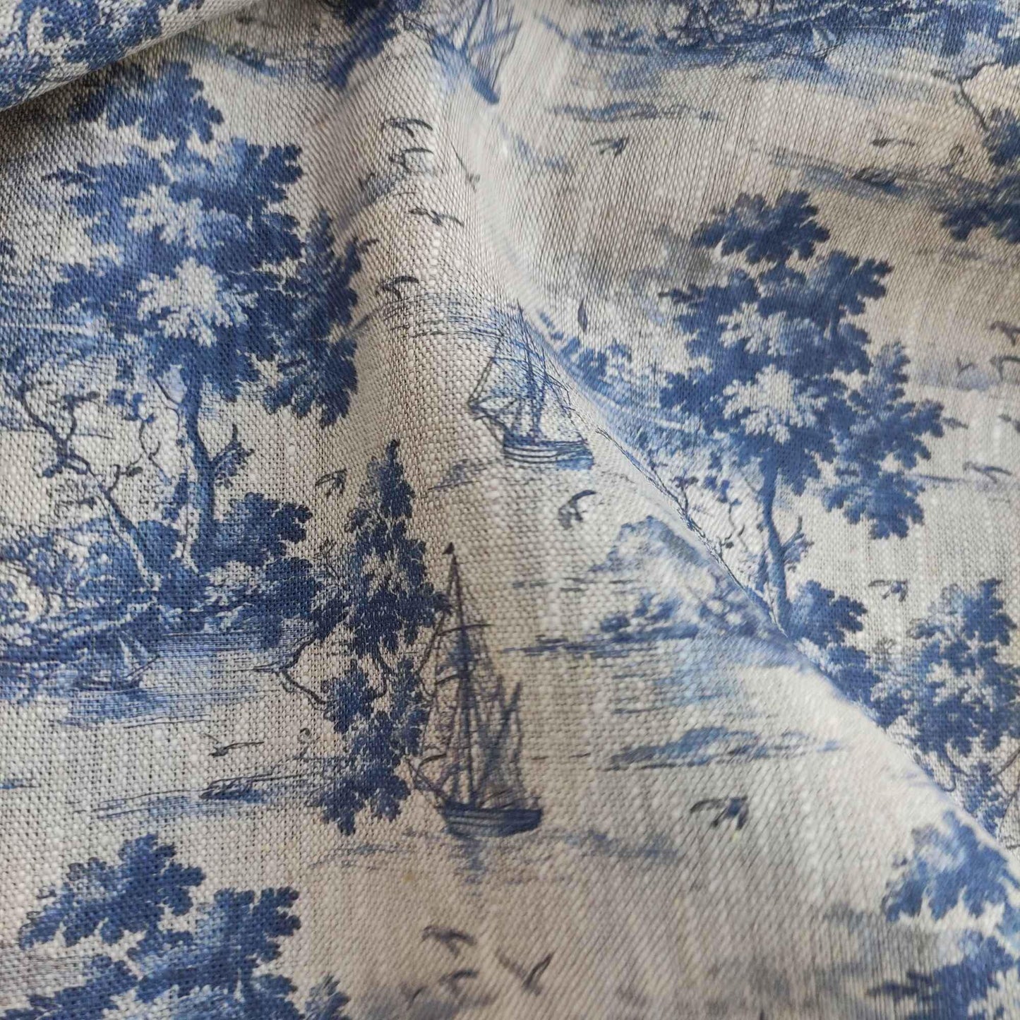 Modern indigo linen Coastal Pillow Cover, blue Boho Pillow block print on linen, Coutryhome printed pillow case in European flax with Ships