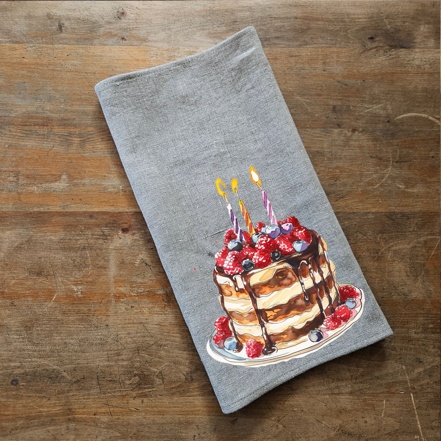 Birthday cake Towel Gift kitchen towels in linen, Birthday Towel Gift Girlfriend Gift, Floral Birthday Tea Towels, Birthday Dish Towel