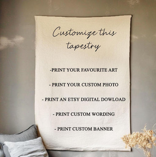 CUSTOM tapesry wall art with personalized photo quotes logo - Custom Canvas Oversized Wall Art on 100% LINEN - Customizable Wall Hangings