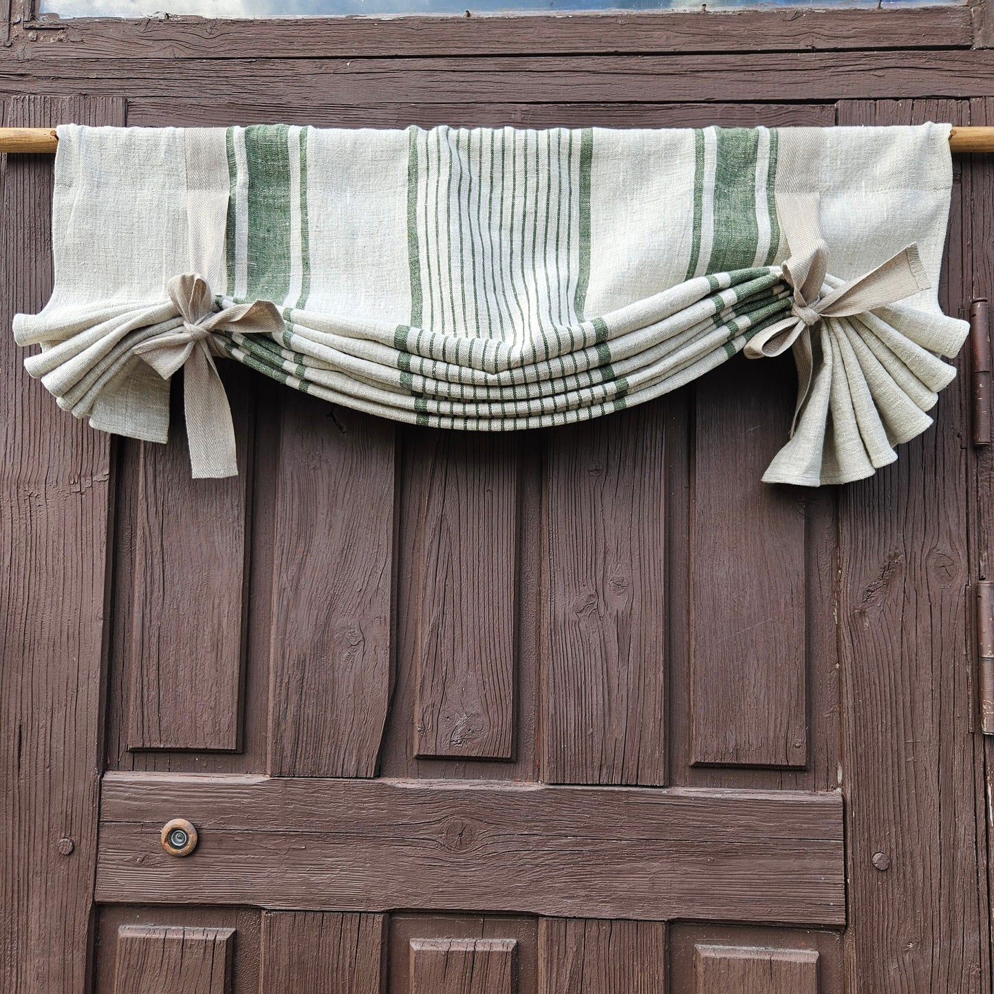 Striped Linen curtains valance with tie up , french farmhouse kitchen door curtains  in custom size
