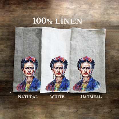 Frida Kahlo Tea Towel in linen, Botanical Hand Towels Tea in linen, artistic linen Dish Towel  Kitchen Décor Tea Towel in linen