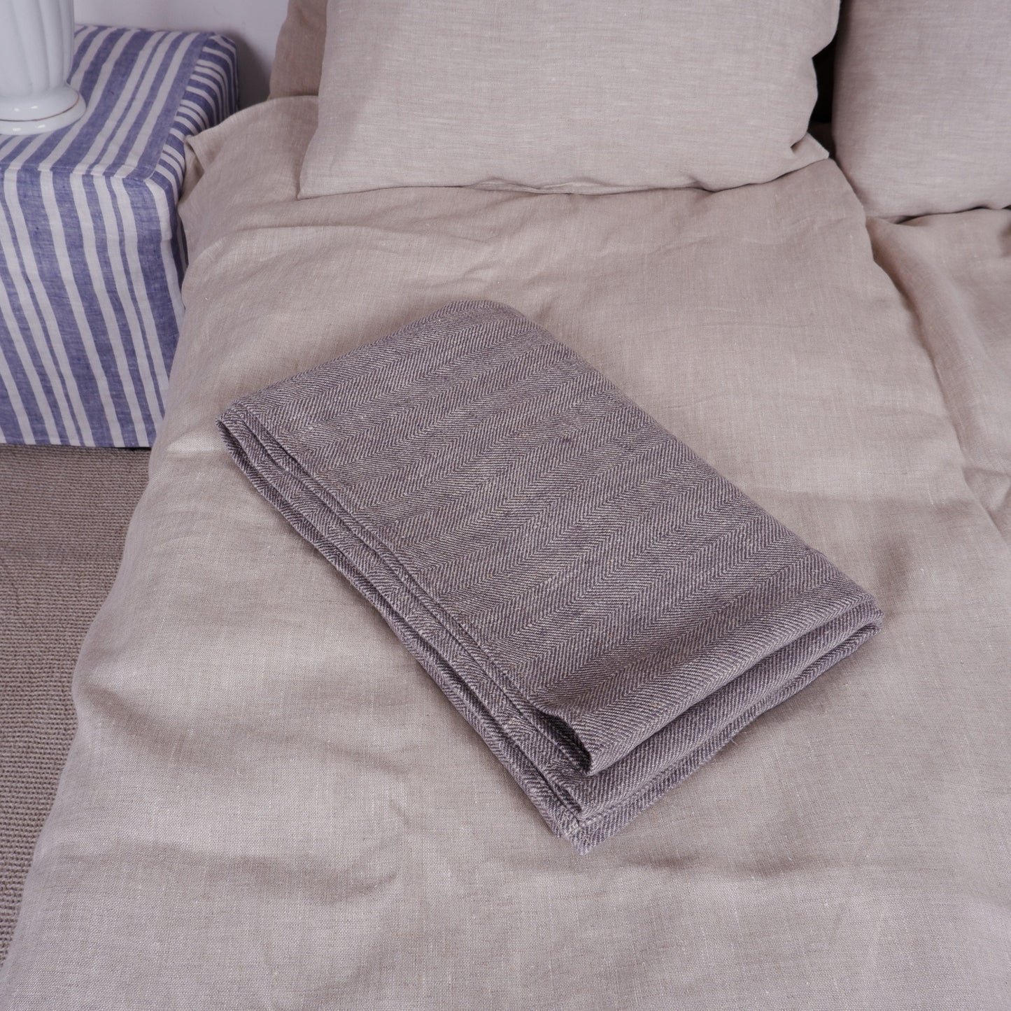 Blue Stonewashed linen Blanket, flax Bedspread - heavy weight huckaback linen bed cover - provence cottage coutrystyle Throw 100% Linen