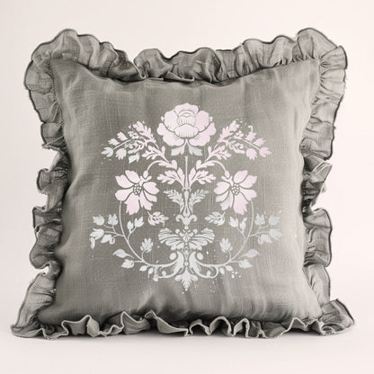 Shabby Floral Ruffle Linen Pillow Cover, French Provence Country Neutral Beige Cushion, French Antiques Harmhouse Cottage Chic Swedish