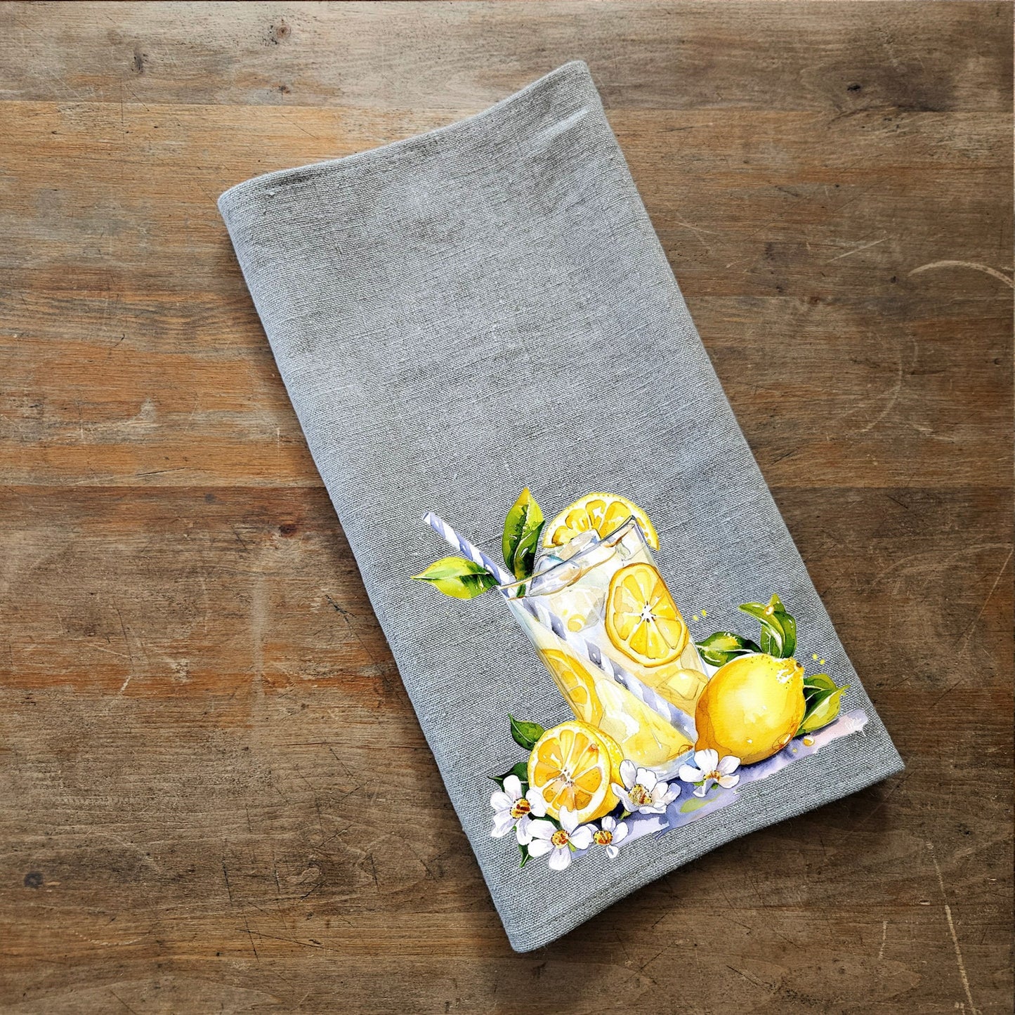 Lemon lemonade  Tea Towel in linen, floral Hand Towels Tea, botanical Floral Dish Towel, Floral Kitchen Décor Tea Towel