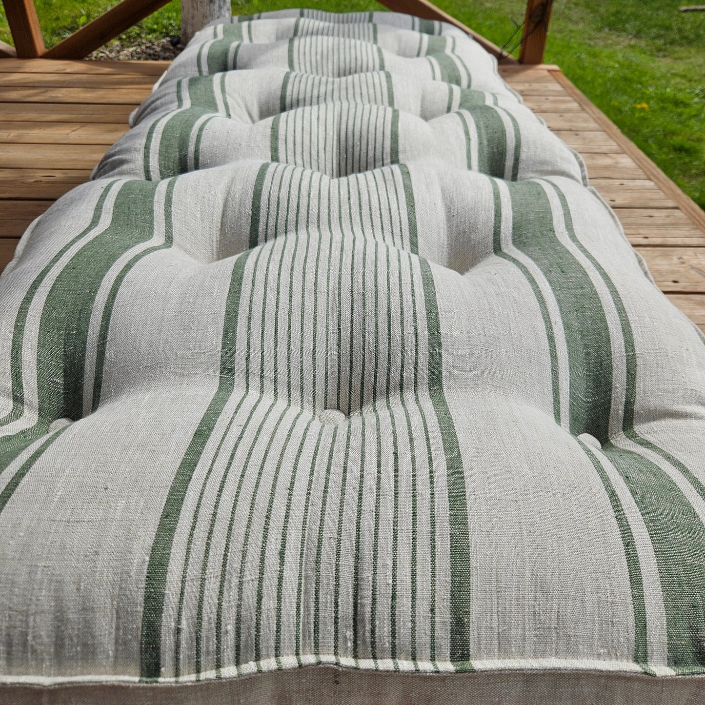 Bench cushion in French striped linen,  floor cushion in Custom size, shikibuton thick mat Shiki futon filled organic fiber filler