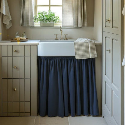 Linen Valance natural Farmhouse Pure linen window treatment - Living room Cafe Kitchen window panel -  farmhouse sink curtains in navy blue