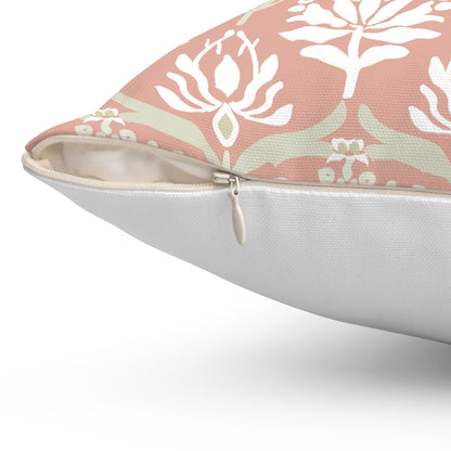 Modern linen Floral Pillow Cover in blush pink, pink Boho Pillow block print on linen, Coutryhome block printed pillow in European flax