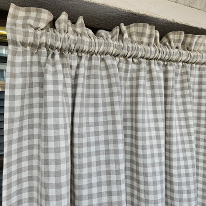 Natural linen Cafe Curtains in classic gingham, custom size Farmhous window panel, Living room Cafe Kitchen window curtain custom size