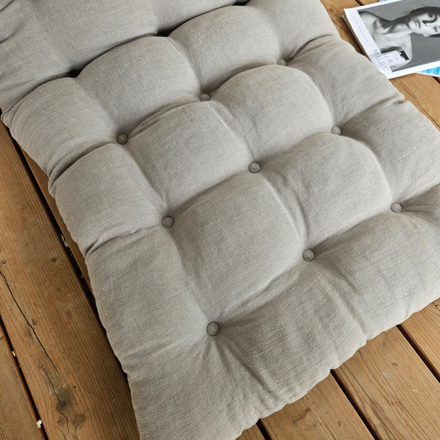 Bench cushion in natural linen linen,  floor cushion in Custom size, shikibuton thick mat Shiki futon filled organic fiber filler
