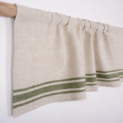 Ticking Valance Farmhouse Curtain in linen, Pure linen window treatment. Living room Cafe Kitchen window panel Grain sack with french stripe