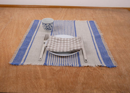 Rustic linen napkins - French grain sack linen stripes Cottage farmhouse country style Set of napkins. Stonewashed flax cloth placemats