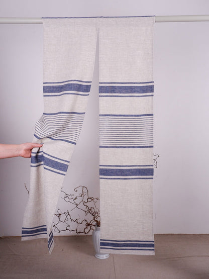Striped Linen Noren Curtain, Japanese Linen Noren Panel, Japanese Curtain Door, Linen Doorway Drape, Linen Noren Drape Rod Pocket Panel
