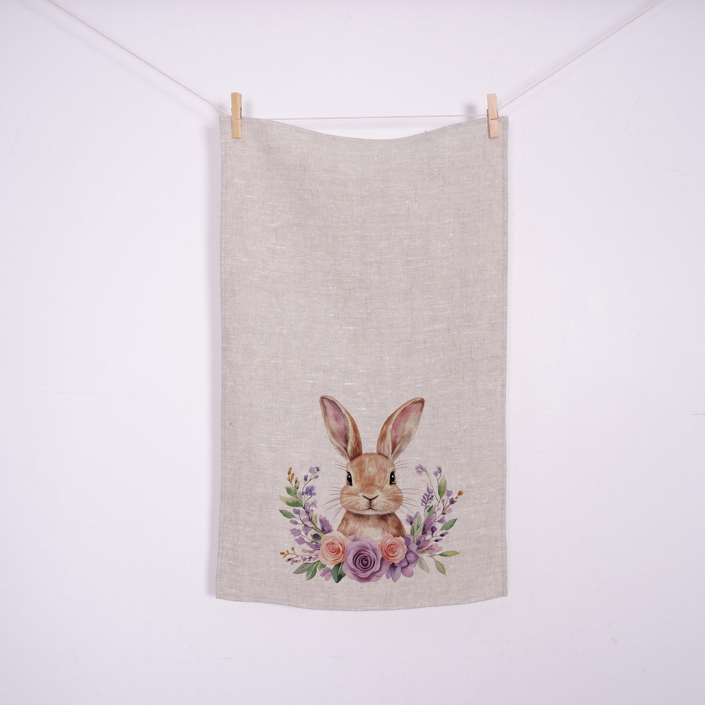 Rabbit kitchen Towel in linen - Easter bunny Hand Towels Tea - Farmhouse Floral Dish Towel - Kitchen Décor Eastern Kitchen Tea Towel