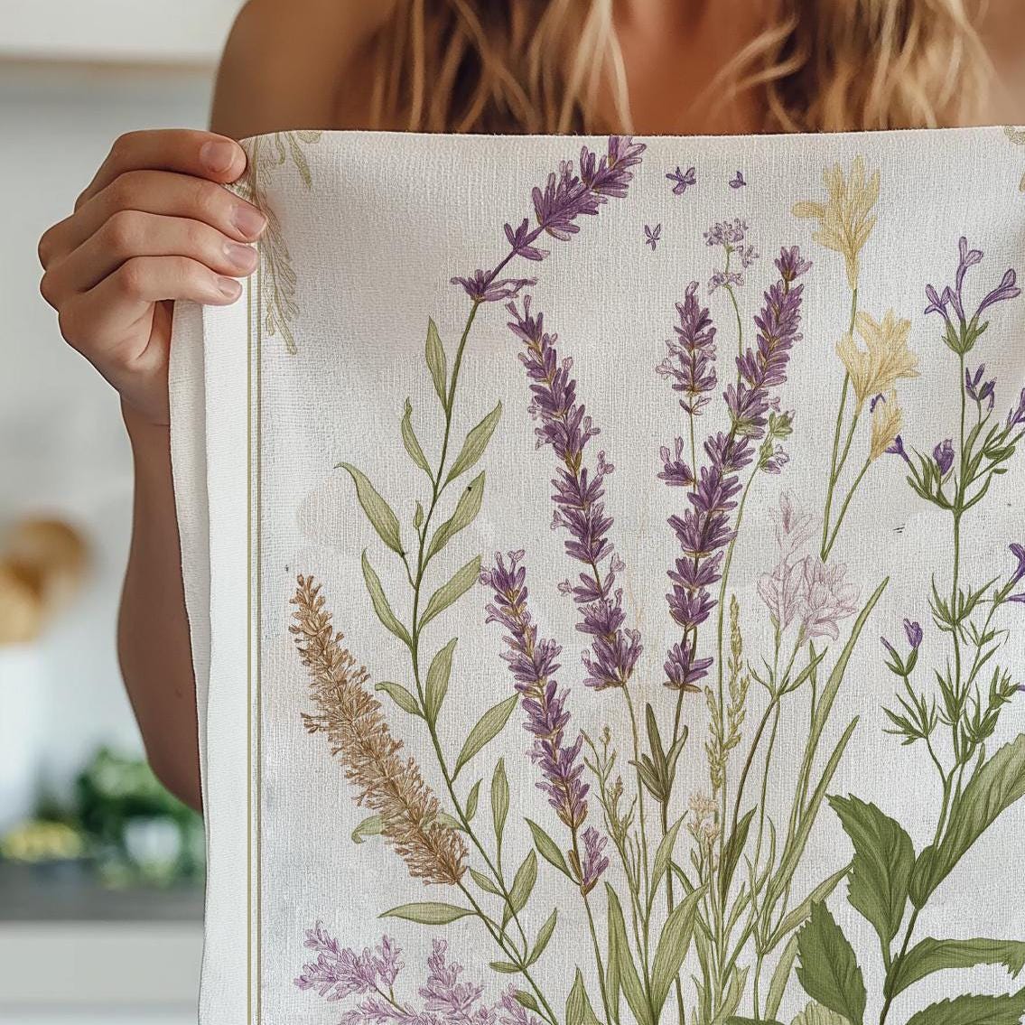 Meadow Tea Towel in linen - floral blossom print Hand Tea towels - Farmhouse Dish Décor Kitchen Towel with French Provence flower