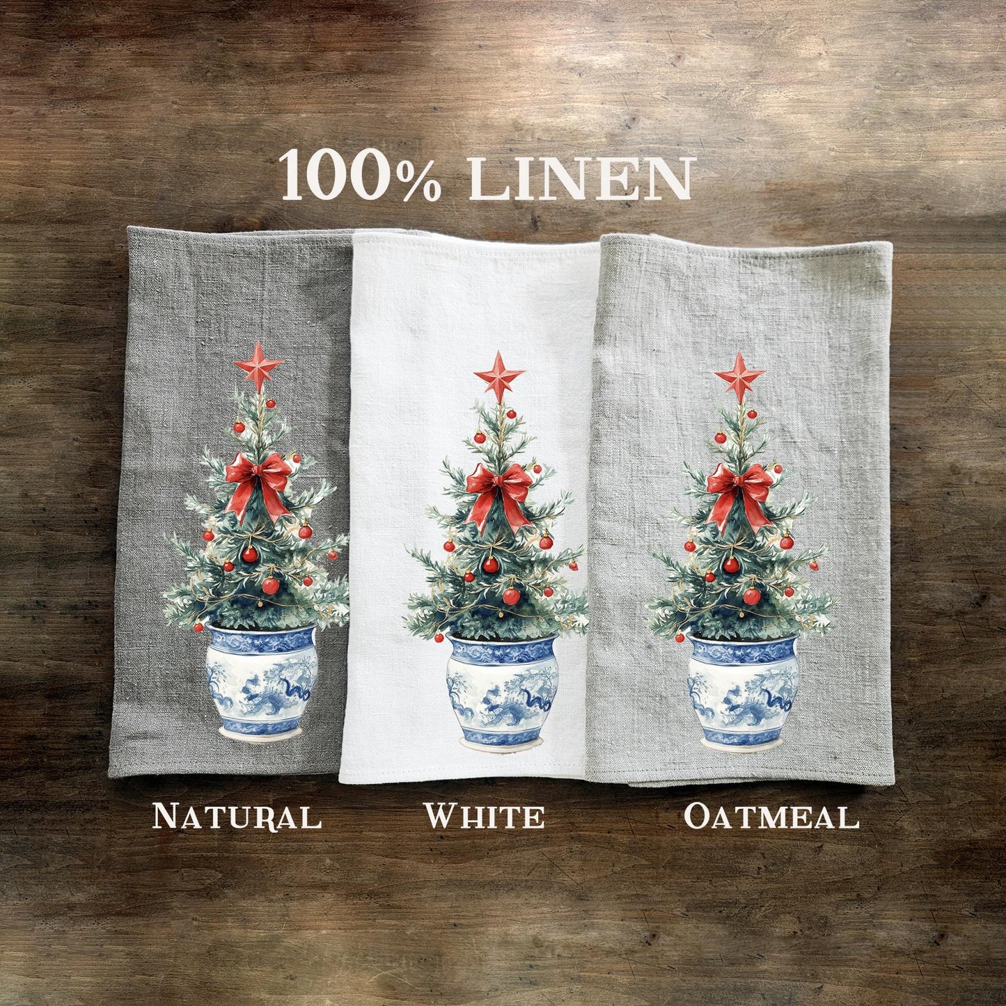 Christmas Tea Towel in linen, Christmas tree Hand Towels Tea, linen  Dish Towel Holiday Kitchen Décor Tea Towel