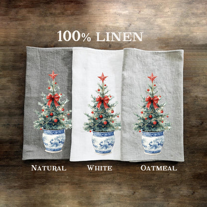 Christmas Tea Towel in linen, Christmas tree Hand Towels Tea, linen  Dish Towel Holiday Kitchen Décor Tea Towel
