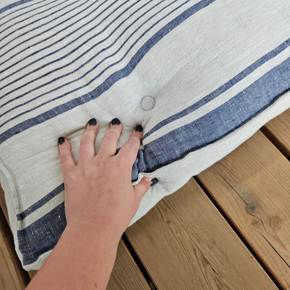 Bench cushion in French striped linen,  floor cushion in Custom size, shikibuton thick mat Shiki futon filled organic fiber filler