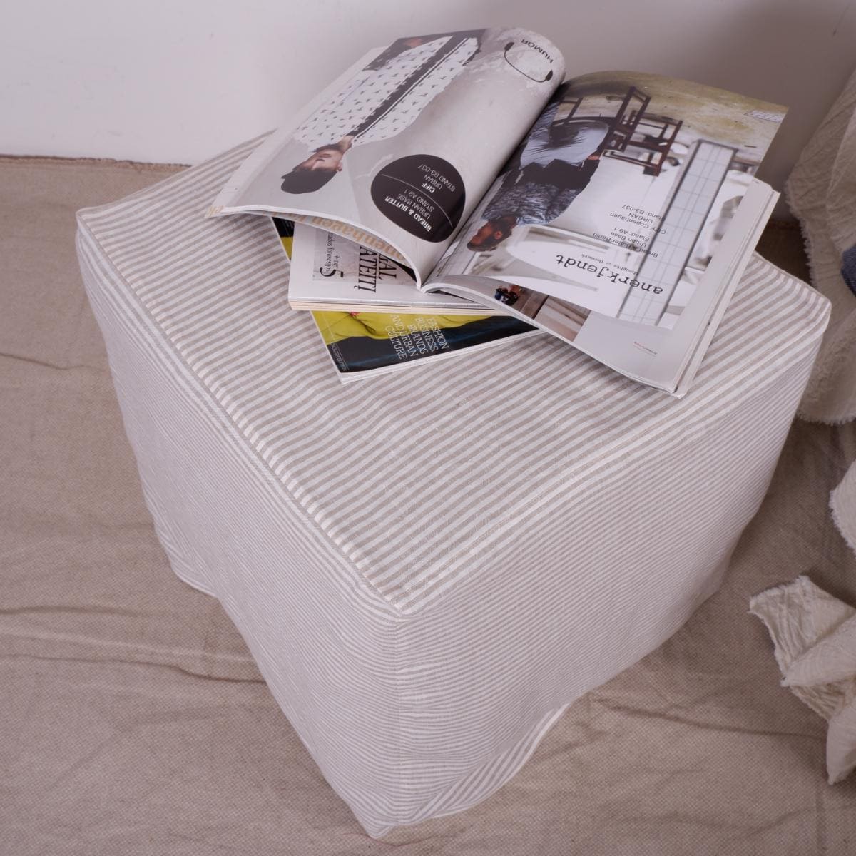 Linen Ottoman slipcover in custom size, natural cover Custom ikea linen cover cube slip cover for bench pouf sofa cover customsize