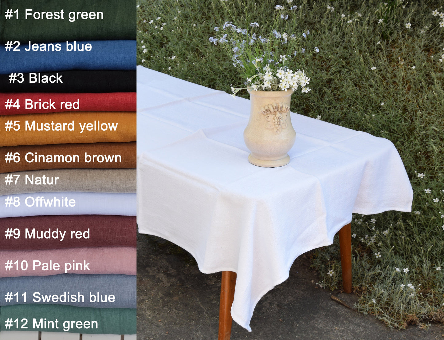 100% Linen tablecloth PREWASHED Plain color Natural French table cloth rustic rectangle square oval mustard yellow country style flax custom