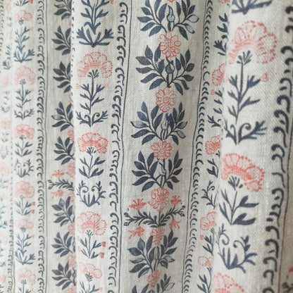 Curtains 100% Linen blue striped french print floral PREWASHED. kitchen Living room farmhouse curtains. Bedroom floral linen window panel