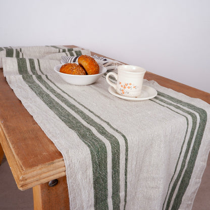 Linen runner - french sack linen. Grey black striped Rustic linen Cottage farmhouse country style linen. Stonewashed. 100% flax Burlap