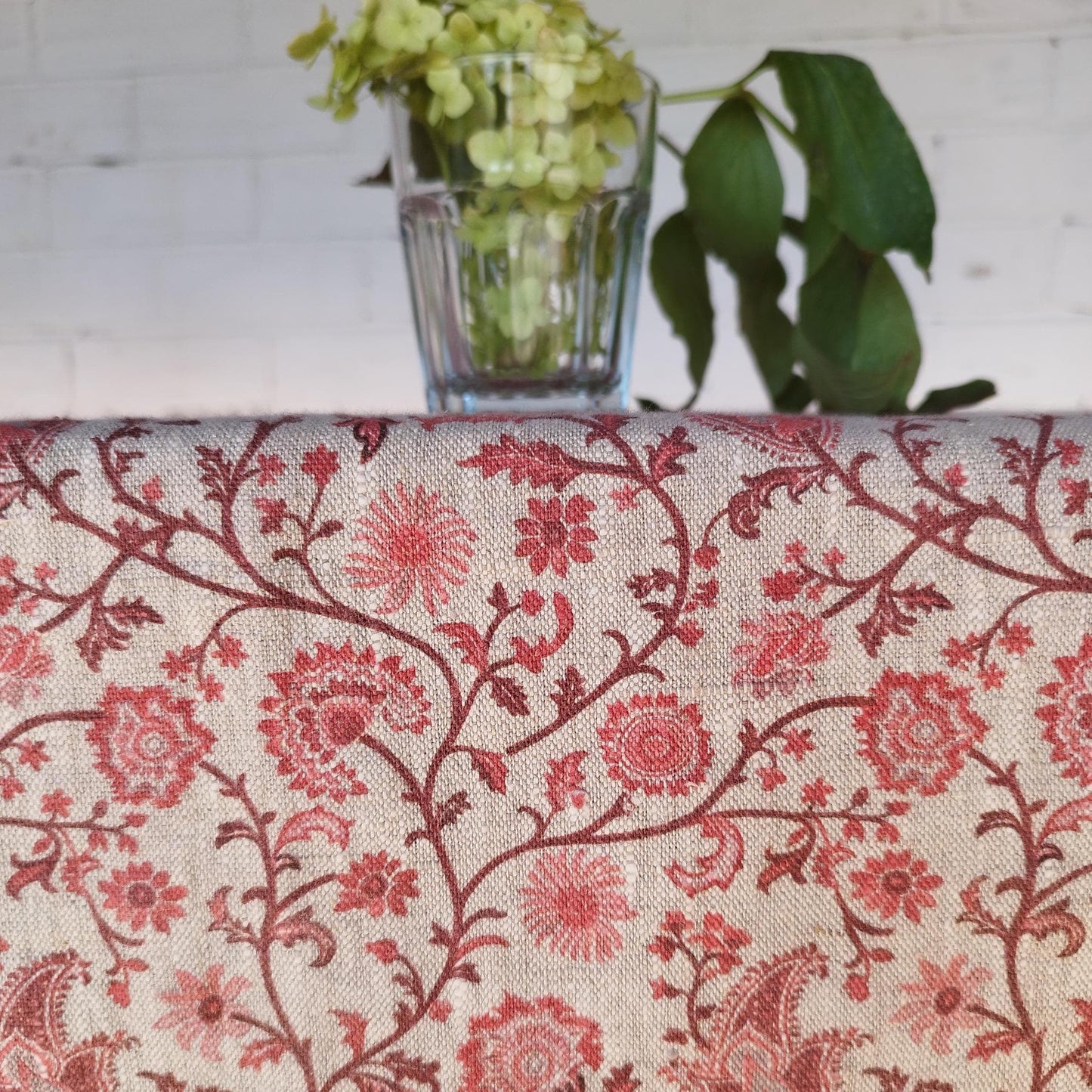 Linen floral tablecloth with red flowers, French Retro Vintage Vibe table cloth Bohemian Wildflower Pattern