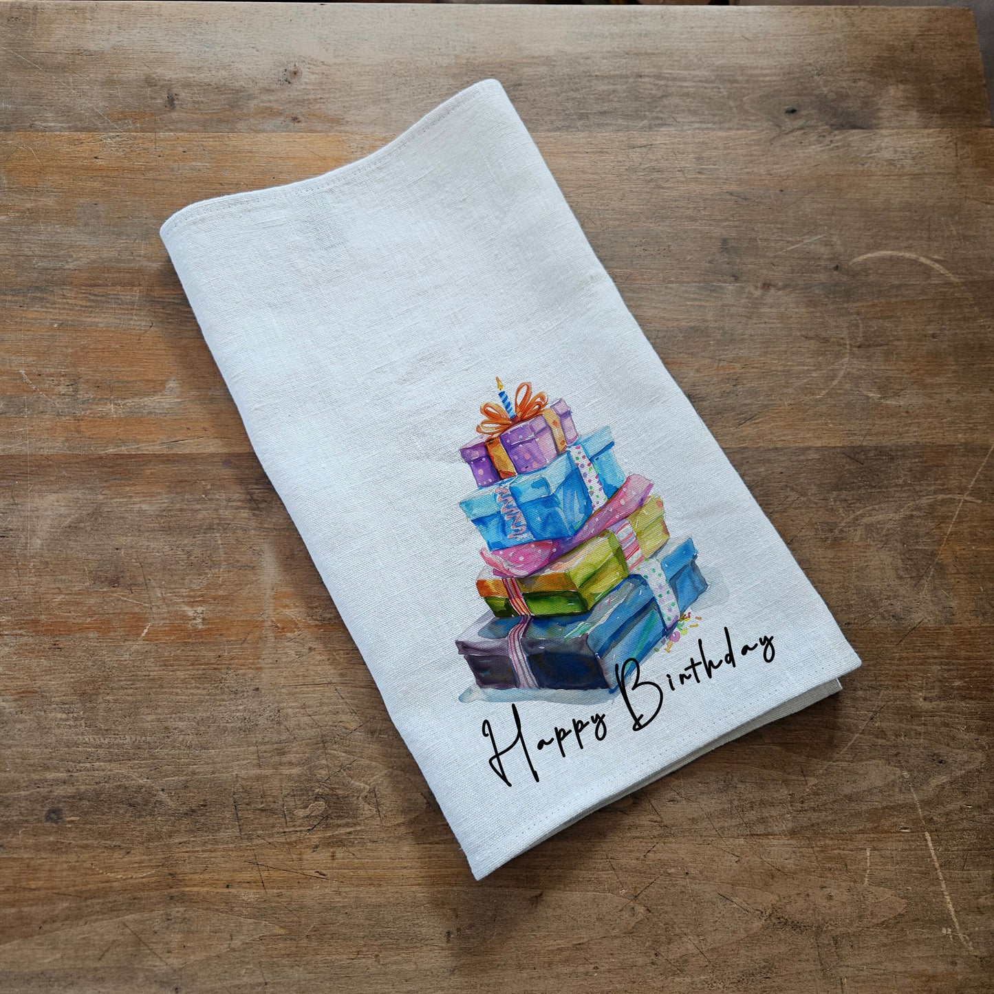 Birthday Towel Gift kitchen towels in linen, Birthday Towel Gift Girlfriend Birthday Gift, Floral Birthday Tea Towels, Birthday Dish Towel
