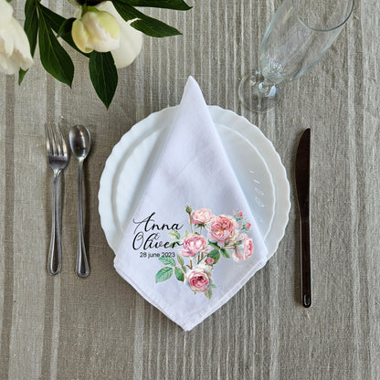 Custom Design White Cloth Cocktail Napkins, luxury weddings menu napkins in linen, Custom Names Napkins