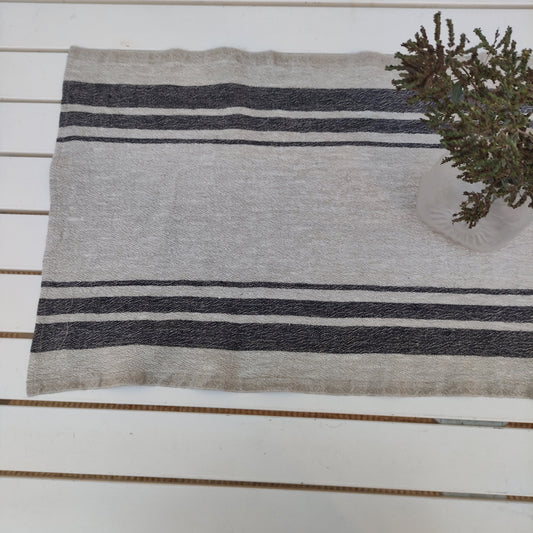 Linen runner - french sack linen - Grey black striped Rustic linen Cottage farmhouse country style linen -Stonewashed 100% linen rustic